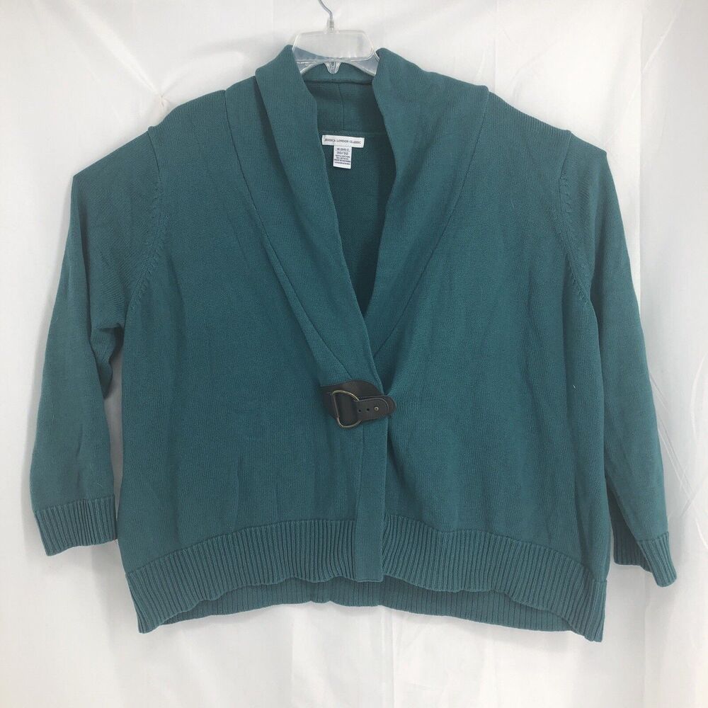 Jessica London Women's Size 30/33 Teal Green “Buckle” Cardigan